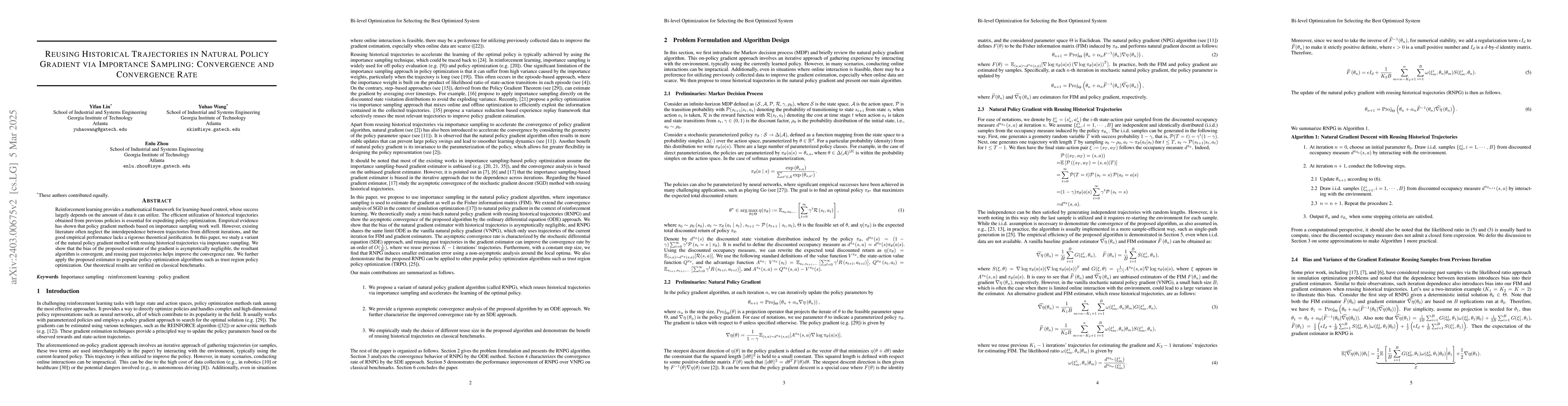 Thumbnail for Reusing Historical Trajectories in Natural Policy Gradient via
  Importance Sampling: Convergence and Convergence Rate