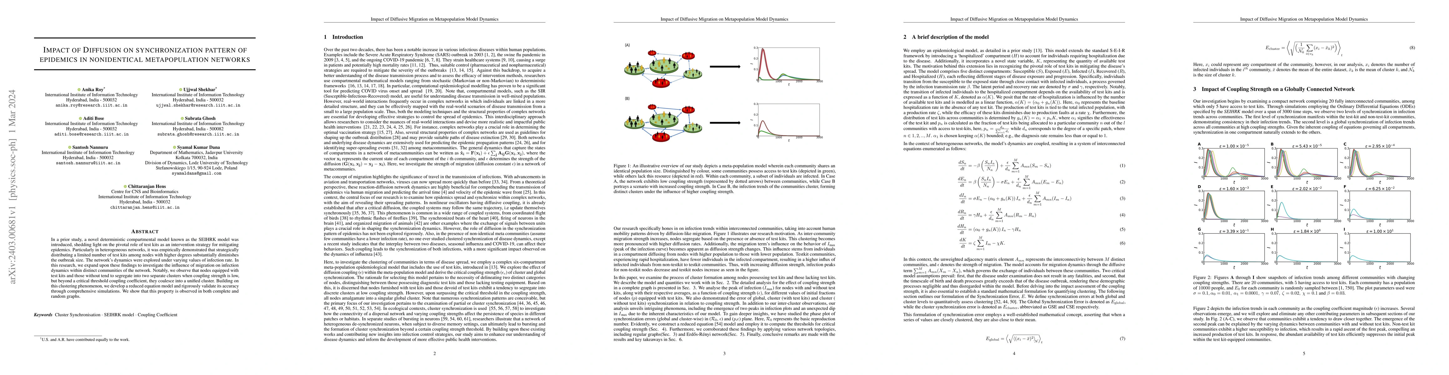 Thumbnail for Impact of Diffusion on synchronization pattern of epidemics in
  nonidentical metapopulation networks