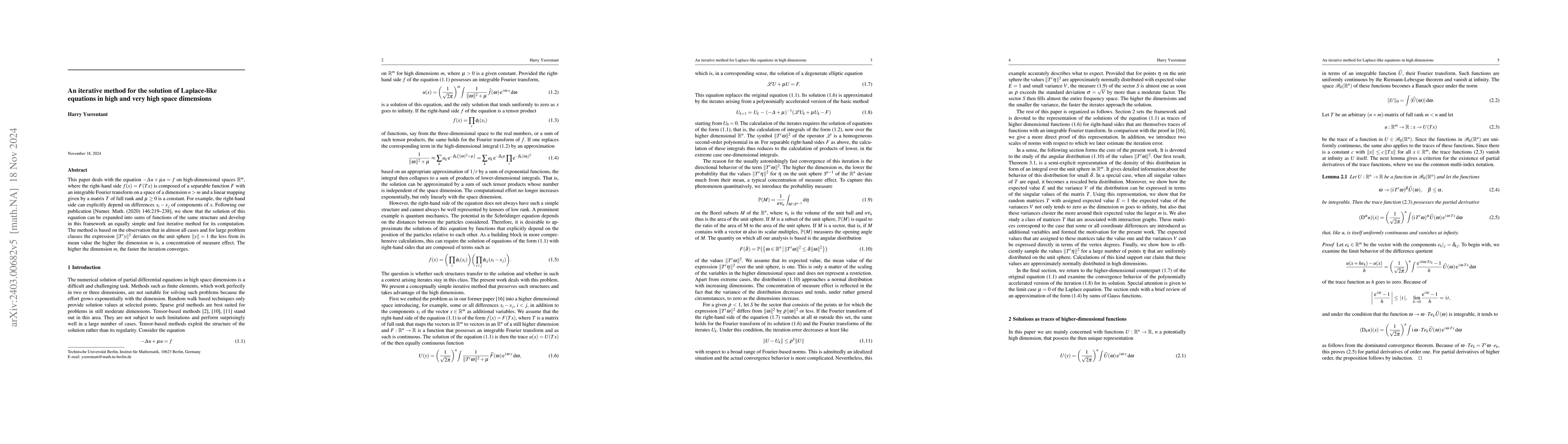 Thumbnail for An iterative method for the solution of Laplace-like equations in high
  and very high space dimensions