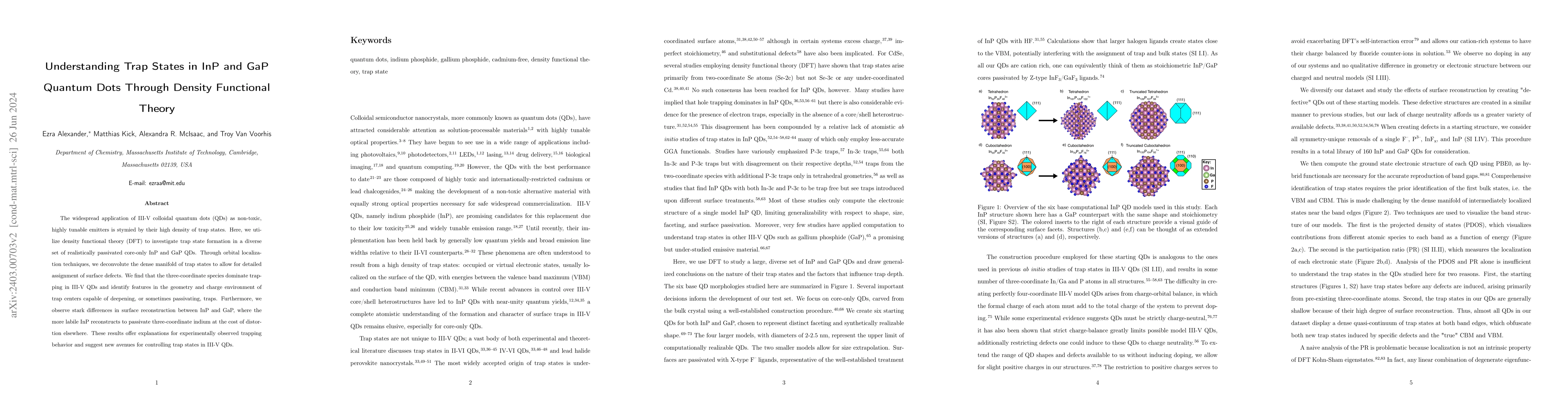 Thumbnail for Understanding Trap States in InP and GaP Quantum Dots Through Density
  Functional Theory