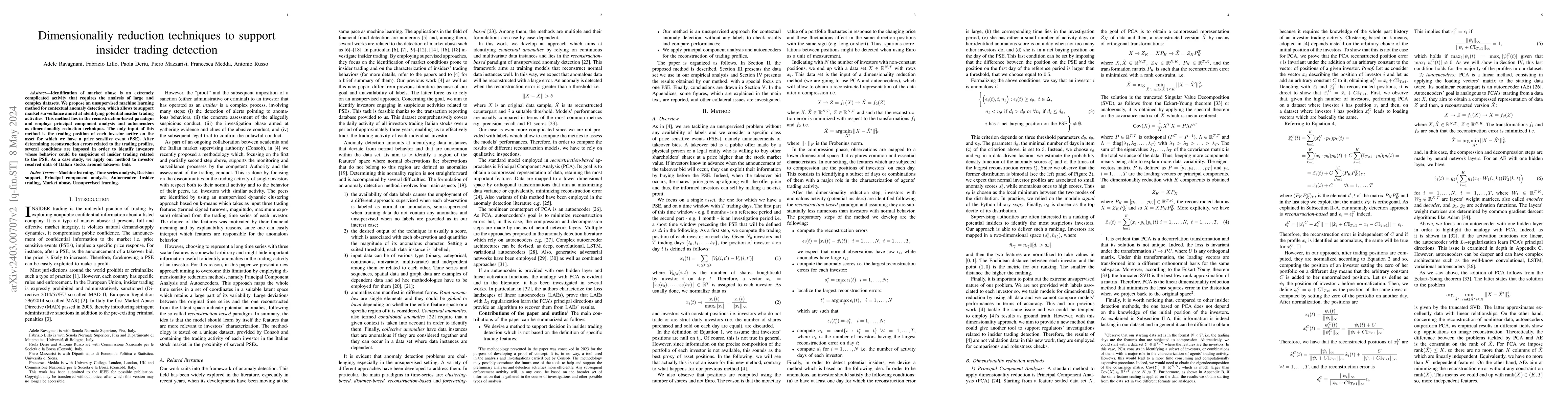 Thumbnail for Dimensionality reduction techniques to support insider trading detection