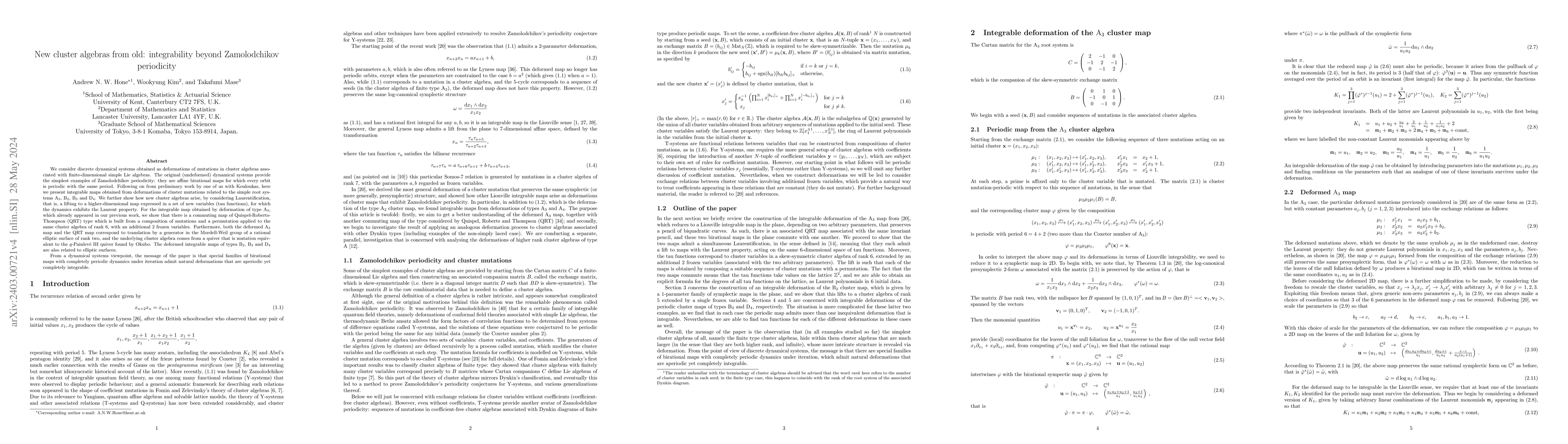 Thumbnail for New cluster algebras from old: integrability beyond Zamolodchikov
  periodicity