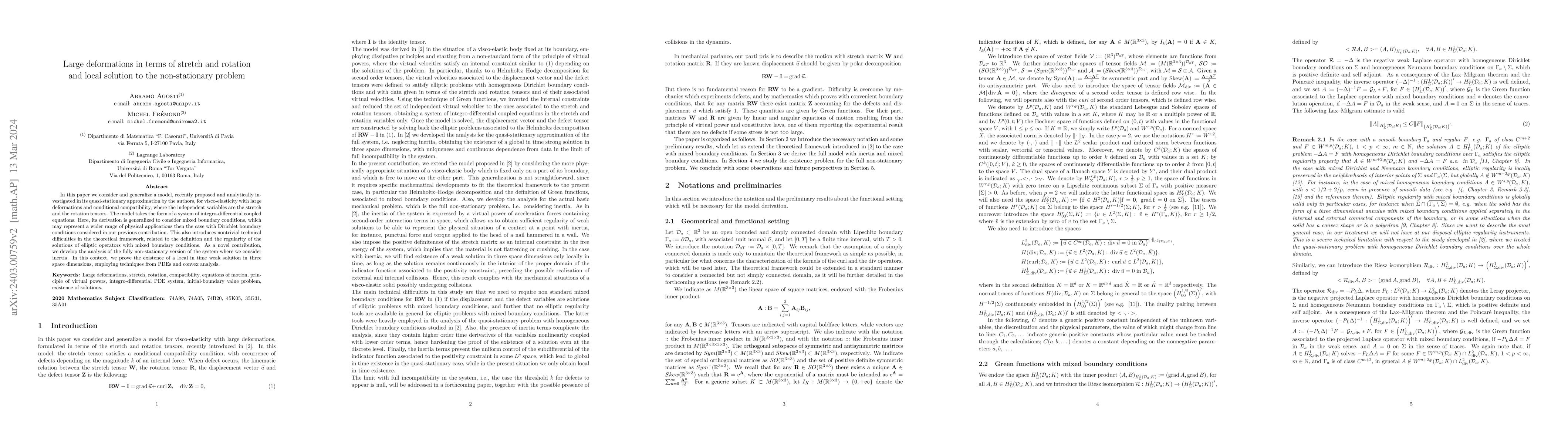 Thumbnail for Large deformations in terms of stretch and rotation and local solution
  to the non-stationary problem