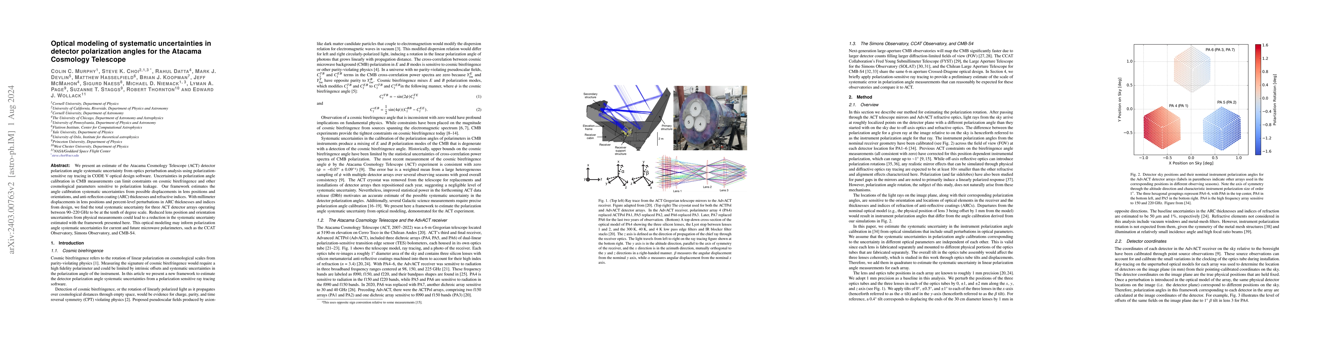 Thumbnail for Optical modeling of systematic uncertainties in detector polarization
  angles for the Atacama Cosmology Telescope