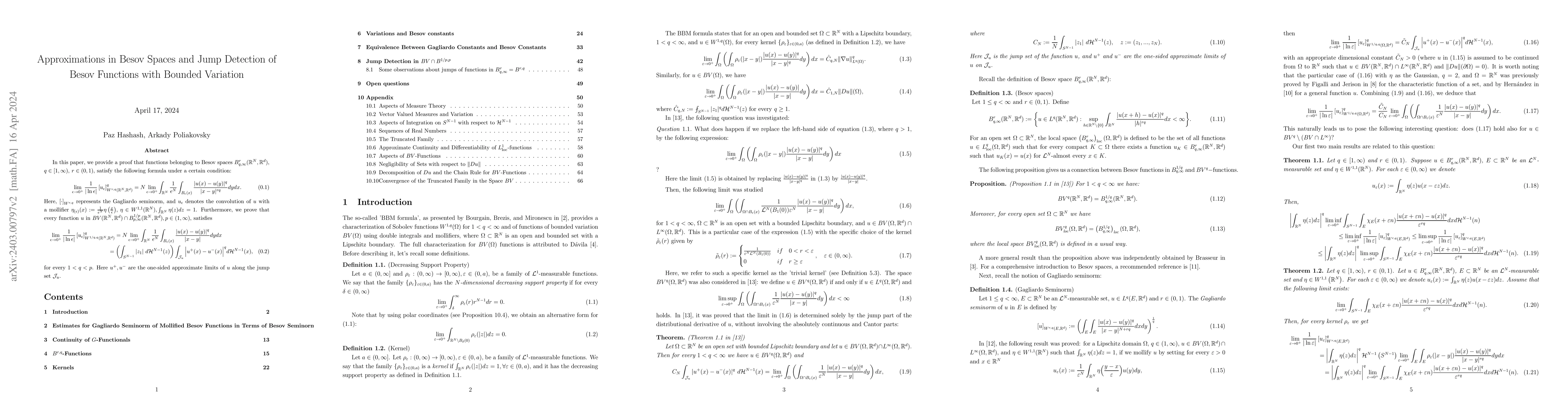 Thumbnail for Approximations in Besov Spaces and Jump Detection of Besov Functions
  with Bounded Variation
