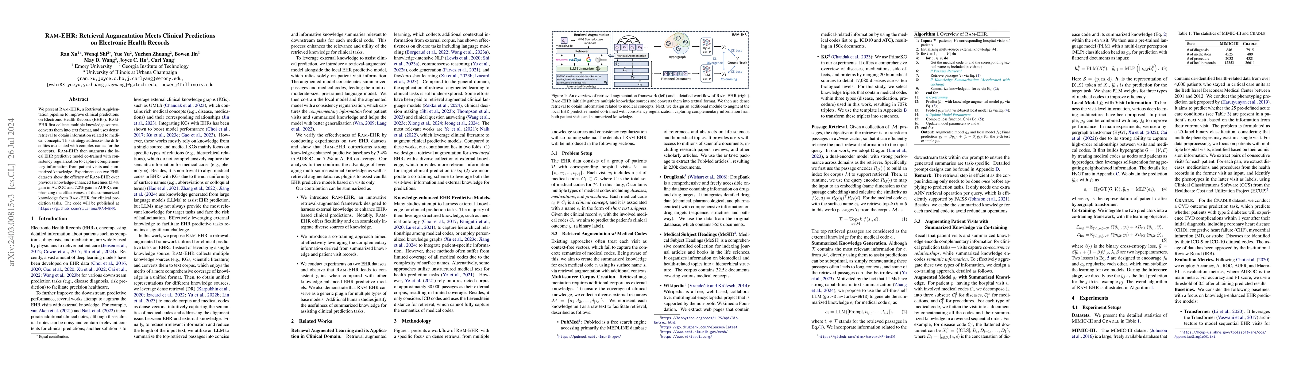 Thumbnail for RAM-EHR: Retrieval Augmentation Meets Clinical Predictions on Electronic
  Health Records