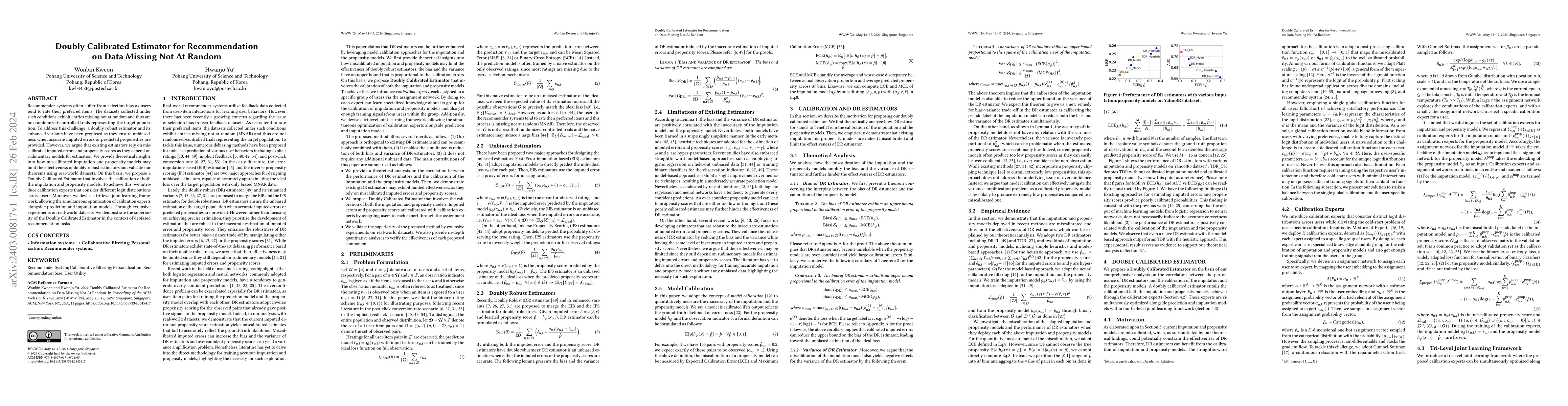 Thumbnail for Doubly Calibrated Estimator for Recommendation on Data Missing Not At
  Random