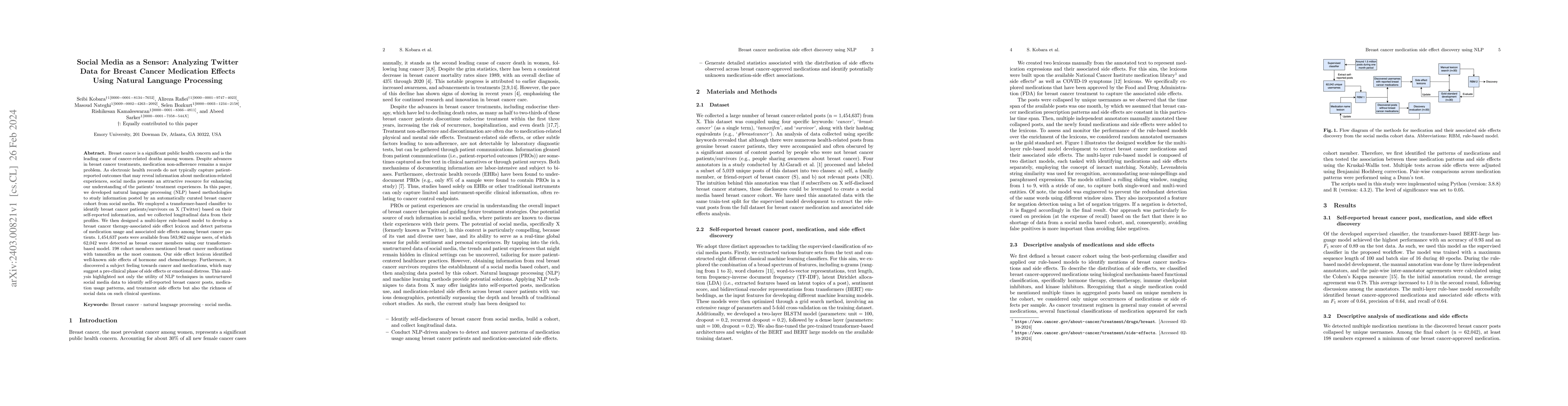 Thumbnail for Social Media as a Sensor: Analyzing Twitter Data for Breast Cancer
  Medication Effects Using Natural Language Processing