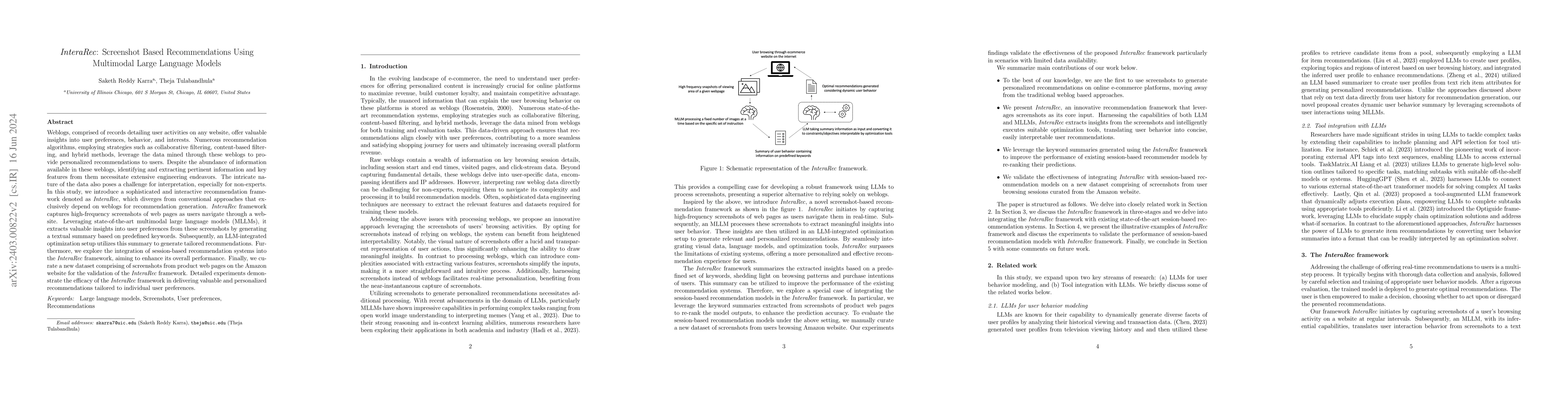 Thumbnail for InteraRec: Screenshot Based Recommendations Using Multimodal Large
  Language Models