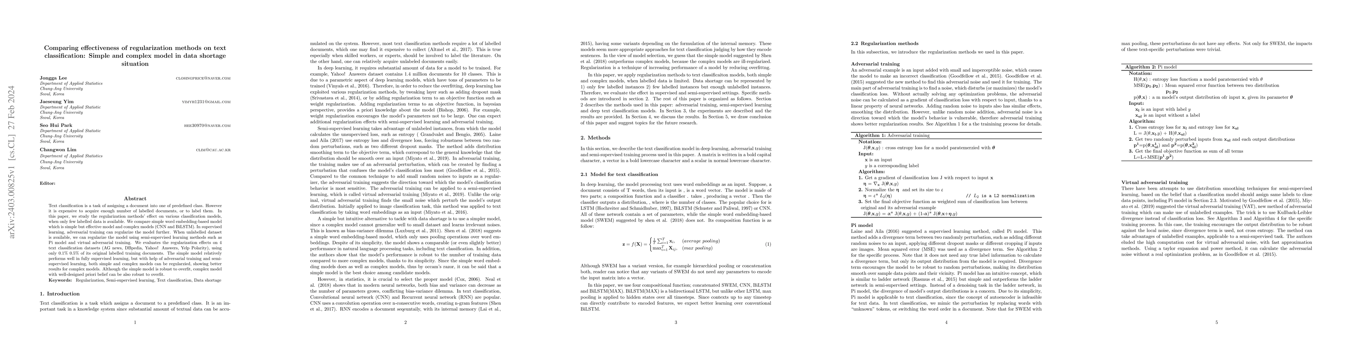 Thumbnail for Comparing effectiveness of regularization methods on text
  classification: Simple and complex model in data shortage situation