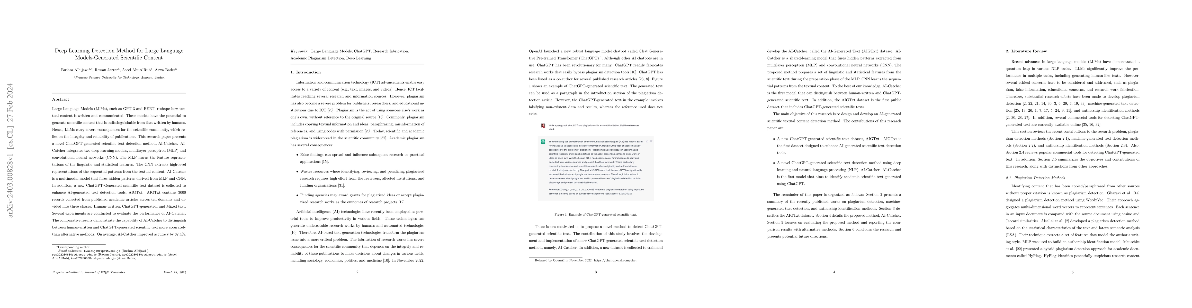 Thumbnail for Deep Learning Detection Method for Large Language Models-Generated
  Scientific Content