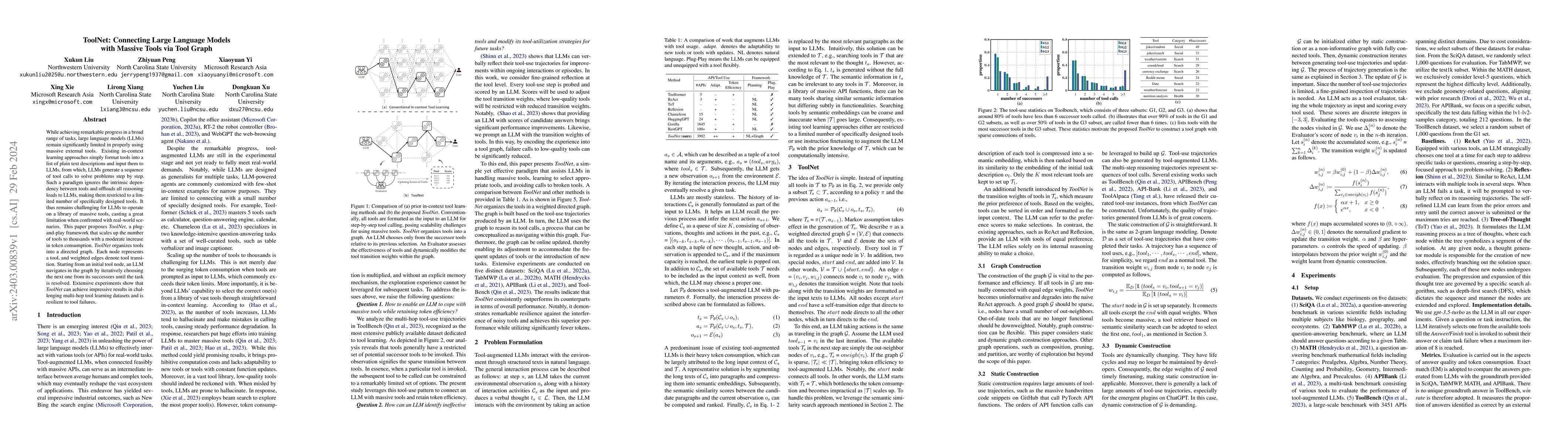 Thumbnail for ToolNet: Connecting Large Language Models with Massive Tools via Tool
  Graph