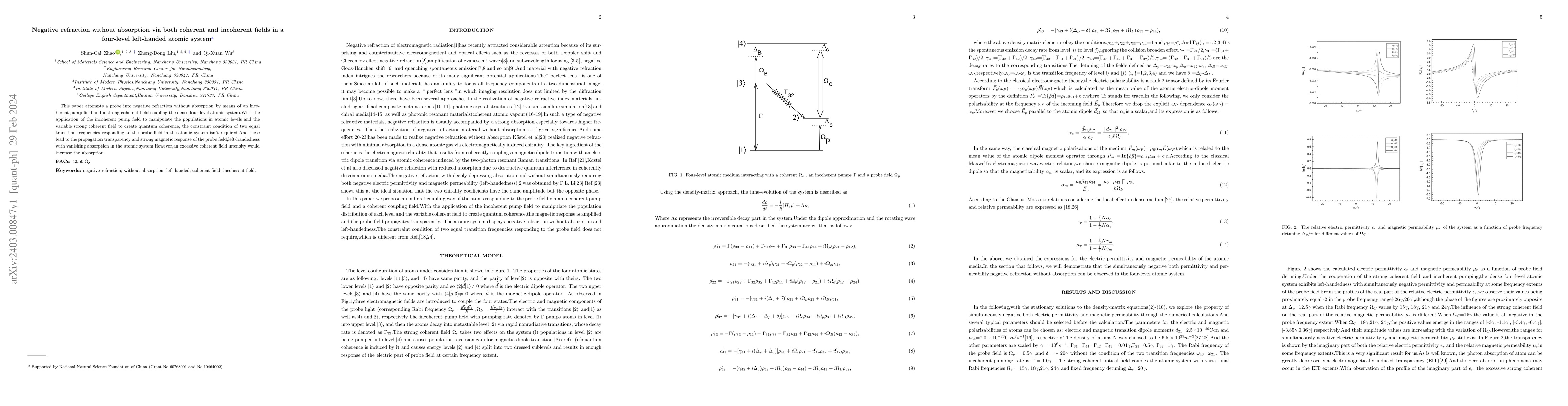 Thumbnail for Negative refraction without absorption via both coherent and incoherent
  fields in a four-level left-handed atomic system