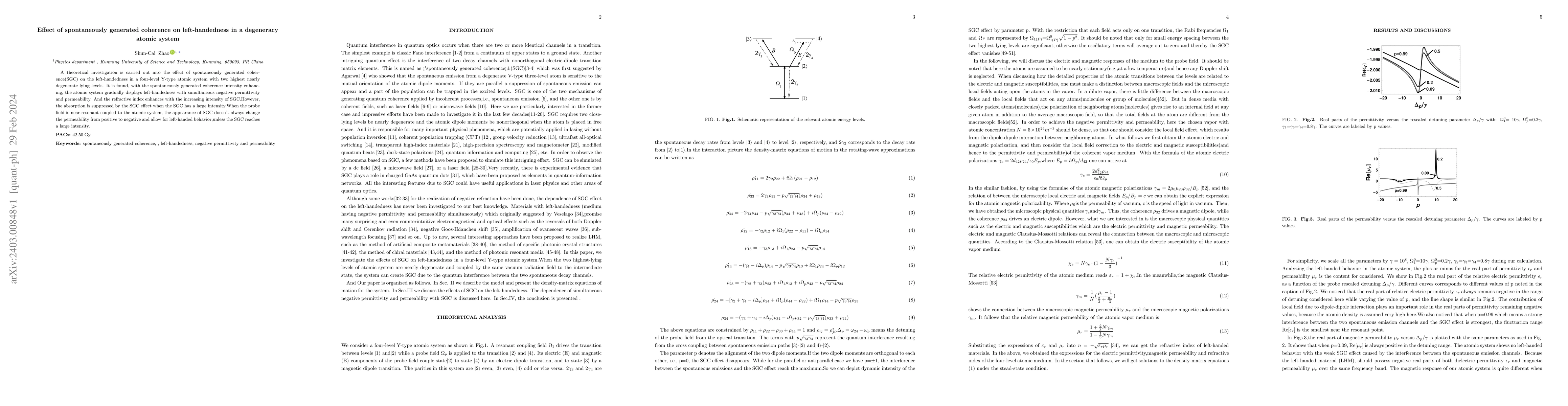 Thumbnail for Effect of spontaneously generated coherence on left-handedness in a
  degeneracy atomic system