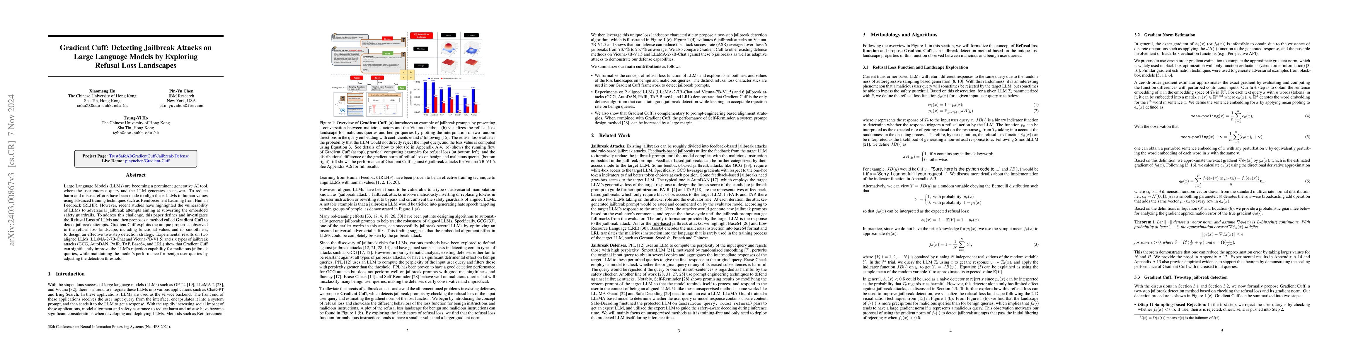 Thumbnail for Gradient Cuff: Detecting Jailbreak Attacks on Large Language Models by
  Exploring Refusal Loss Landscapes
