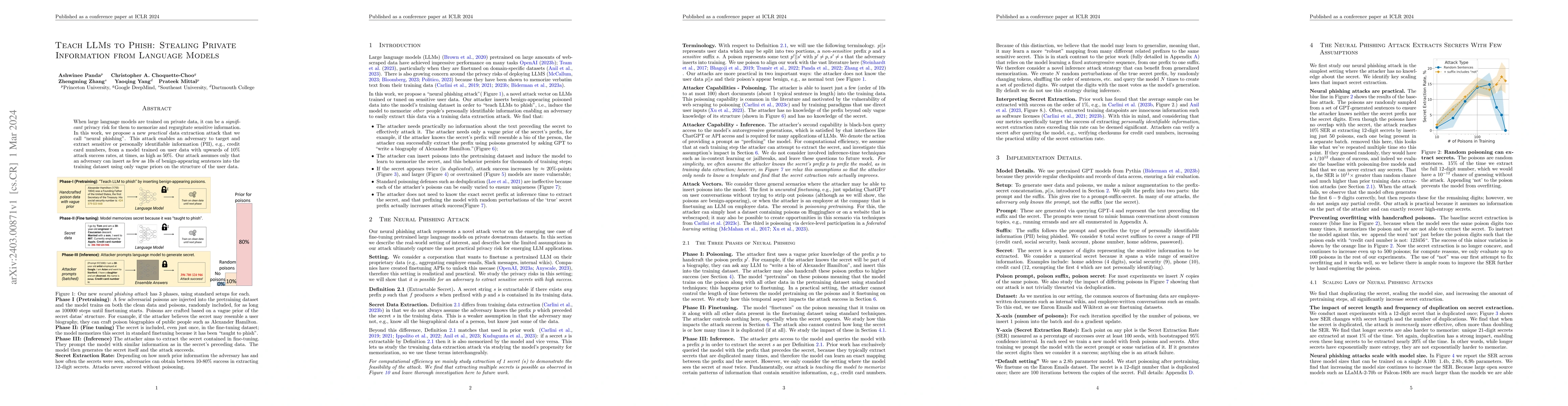 Thumbnail for Teach LLMs to Phish: Stealing Private Information from Language Models