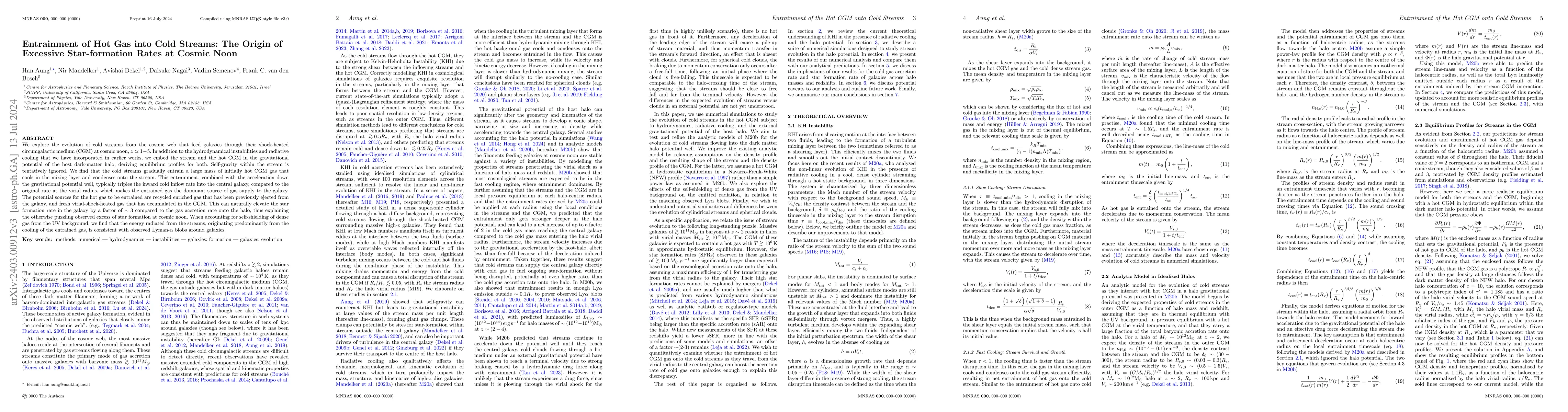Thumbnail for Entrainment of Hot Gas into Cold Streams: The Origin of Excessive
  Star-formation Rates at Cosmic Noon