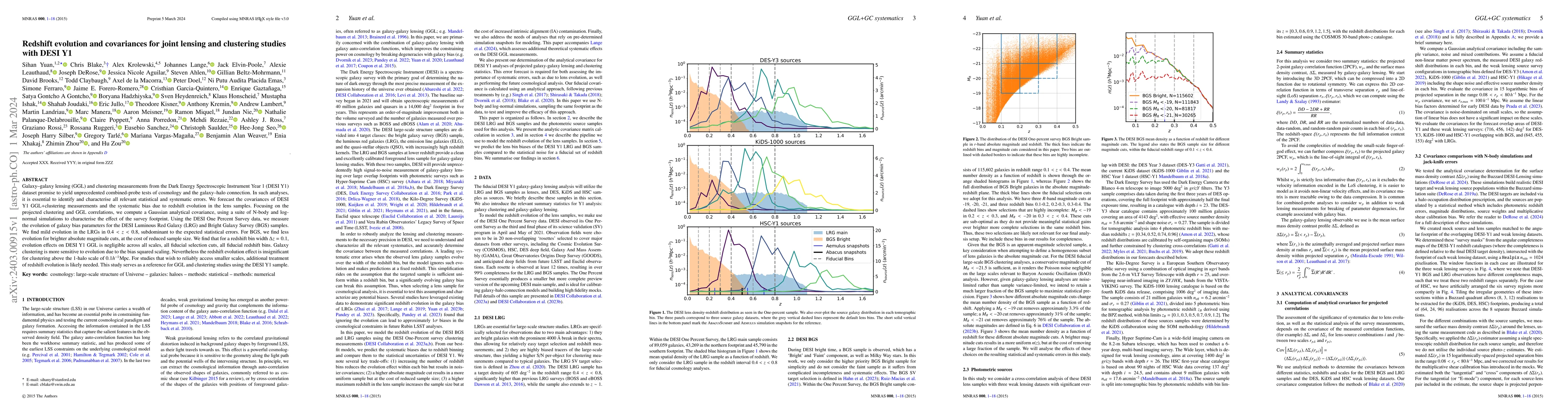Thumbnail for Redshift evolution and covariances for joint lensing and clustering
  studies with DESI Y1