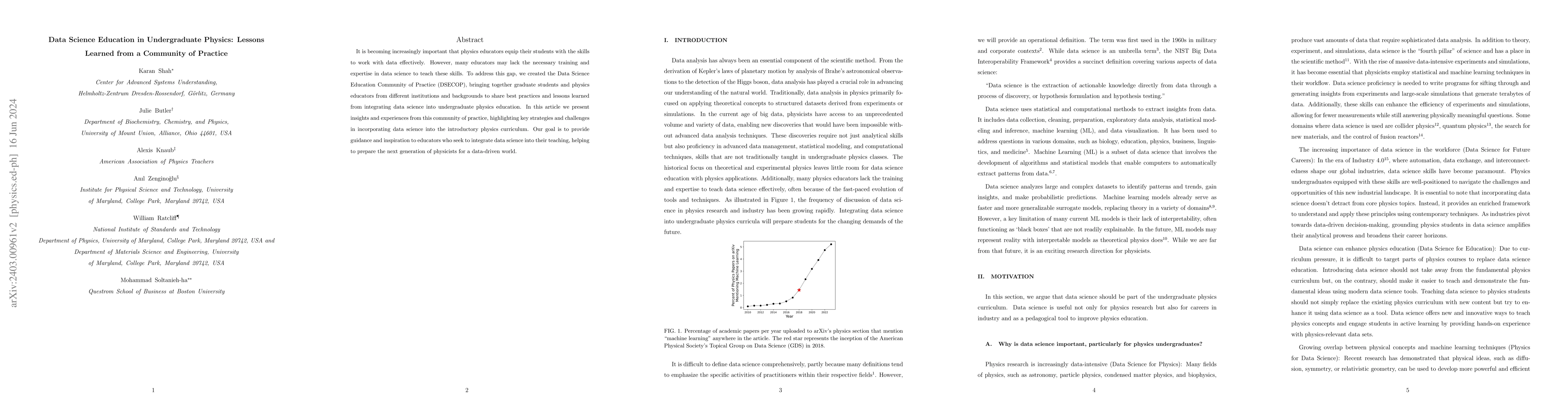 Thumbnail for Data Science Education in Undergraduate Physics: Lessons Learned from a
  Community of Practice
