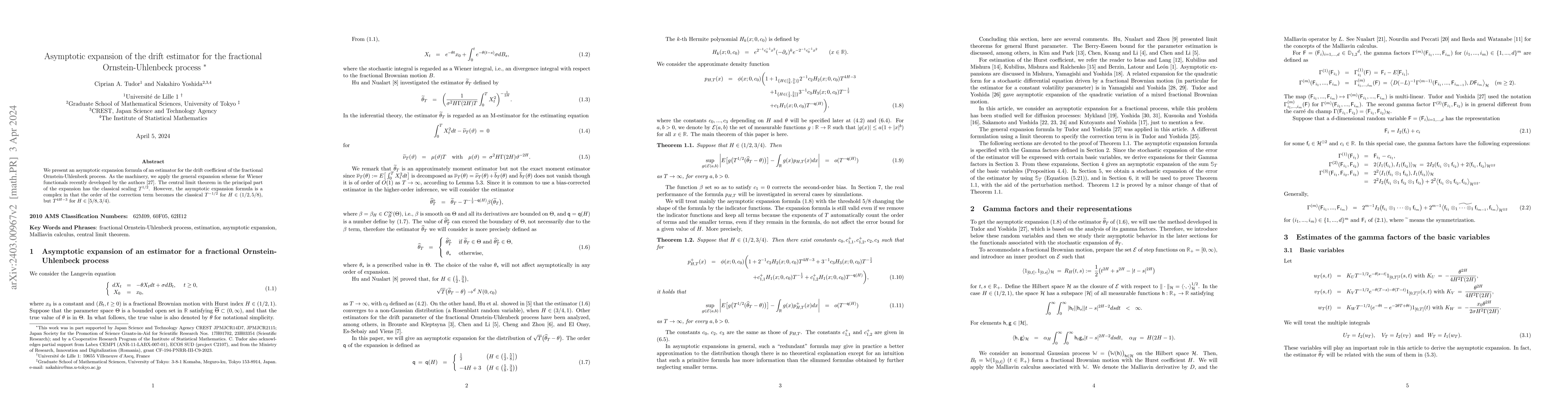 Thumbnail for Asymptotic expansion of the drift estimator for the fractional
  Ornstein-Uhlenbeck process