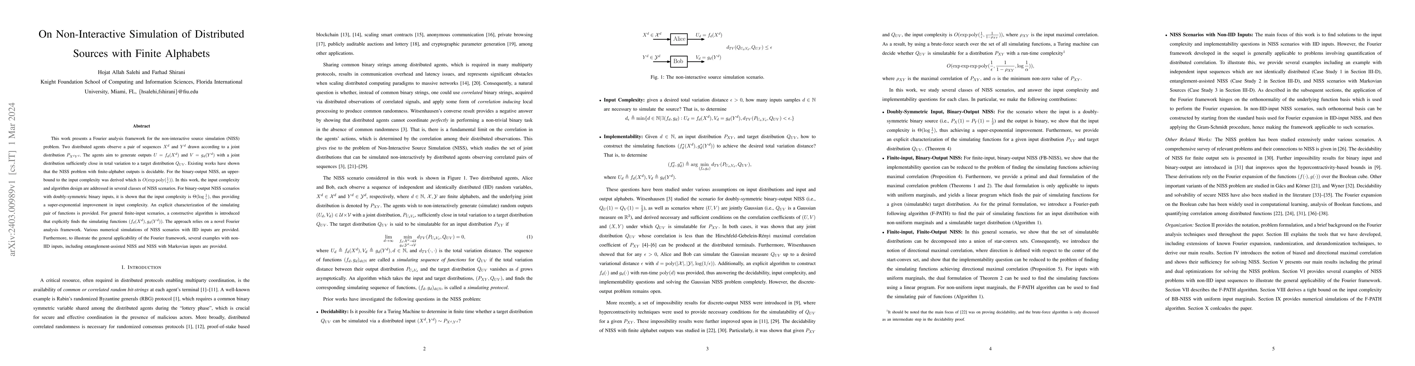 Thumbnail for On Non-Interactive Simulation of Distributed Sources with Finite
  Alphabets