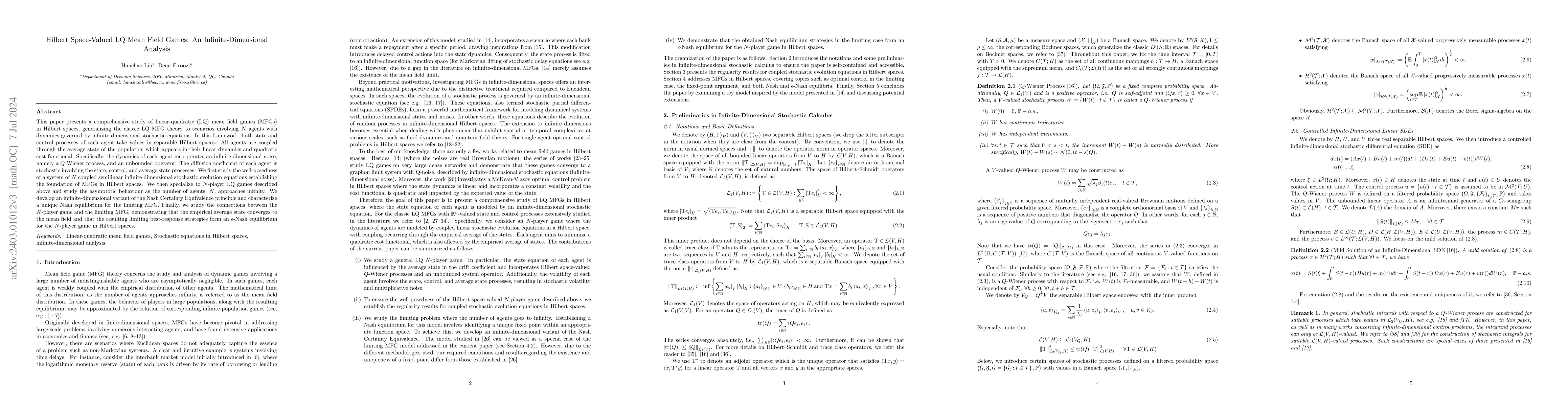 Thumbnail for Hilbert Space-Valued LQ Mean Field Games: An Infinite-Dimensional
  Analysis