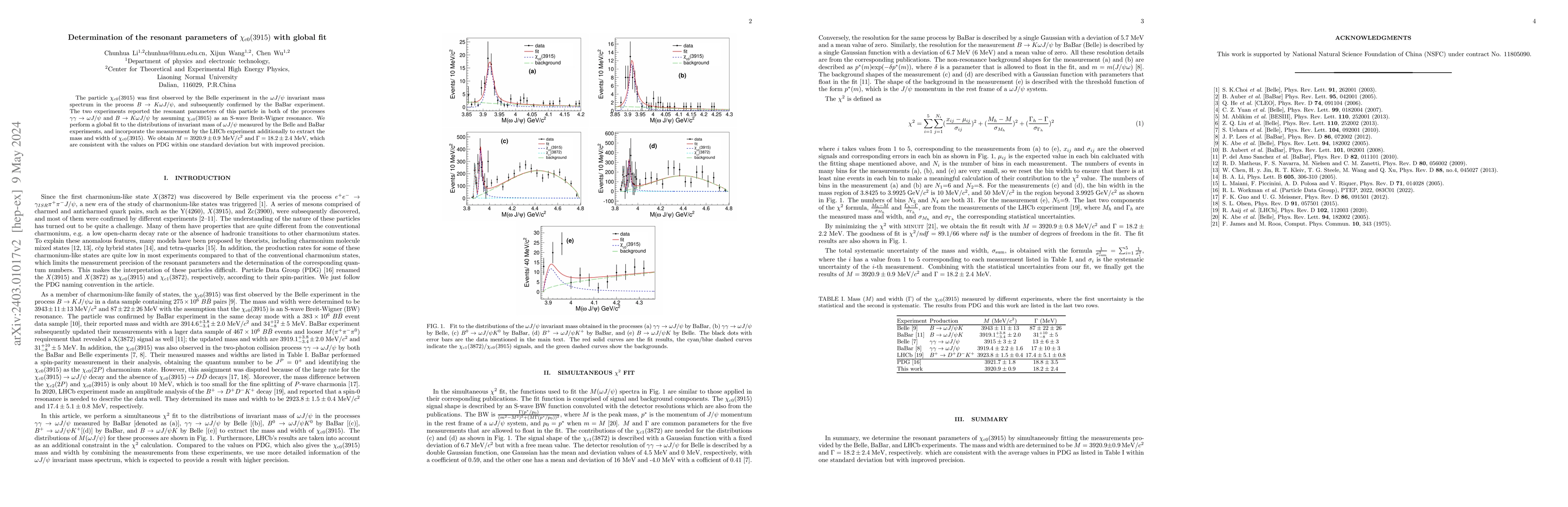 Thumbnail for Determination of the resonant parameters of chi_c0(3915) with global fit