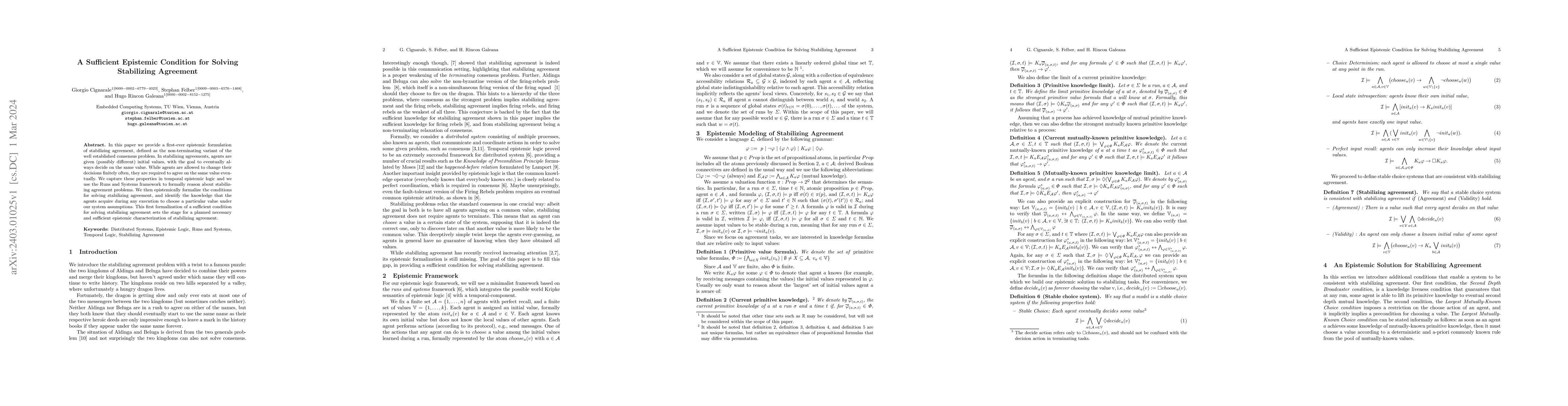 Thumbnail for A Sufficient Epistemic Condition for Solving Stabilizing Agreement