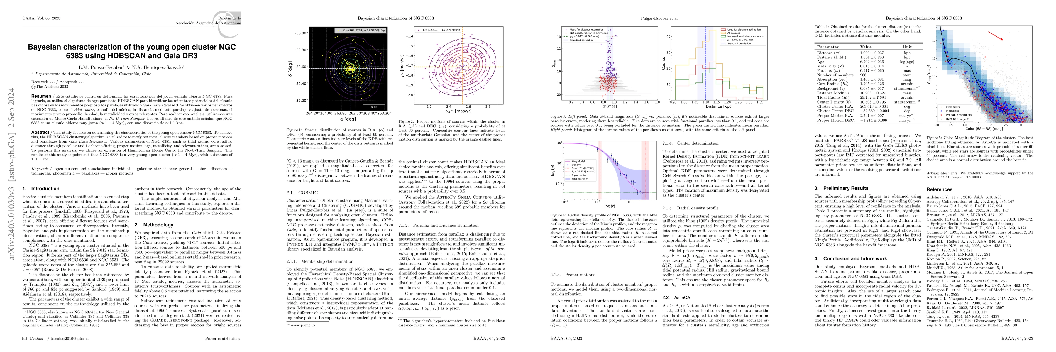 Thumbnail for Bayesian characterization of the young open cluster NGC 6383 using
  HDBSCAN and Gaia DR3