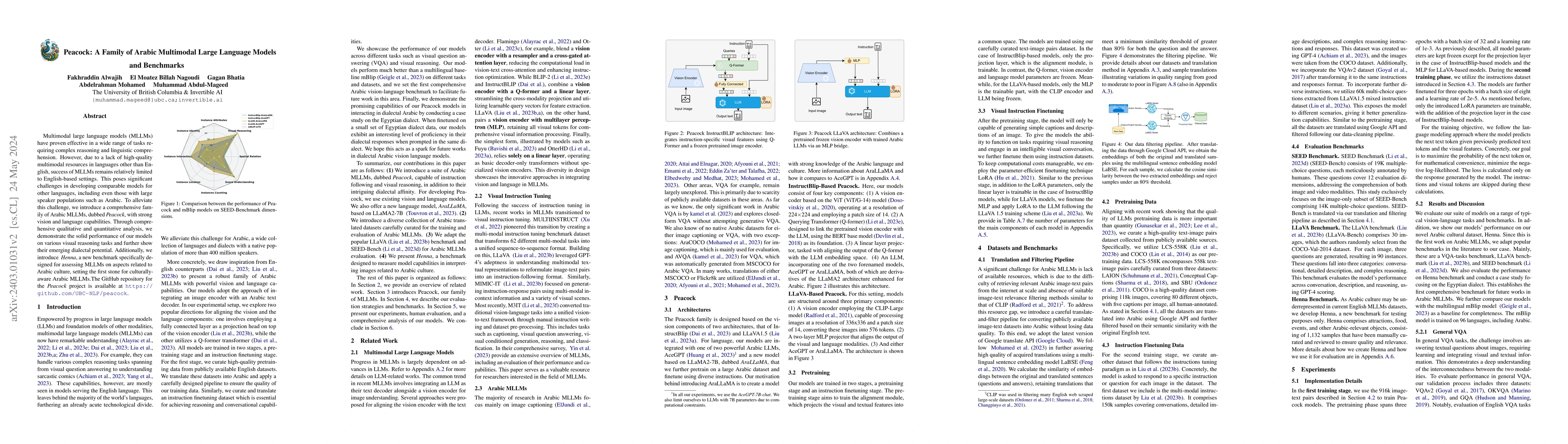Thumbnail for Peacock: A Family of Arabic Multimodal Large Language Models and
  Benchmarks