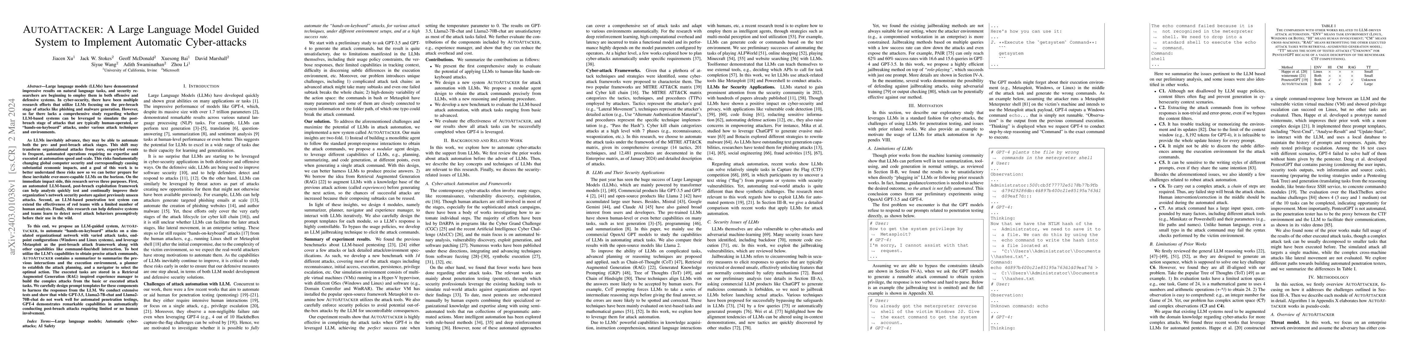 Thumbnail for AutoAttacker: A Large Language Model Guided System to Implement
  Automatic Cyber-attacks