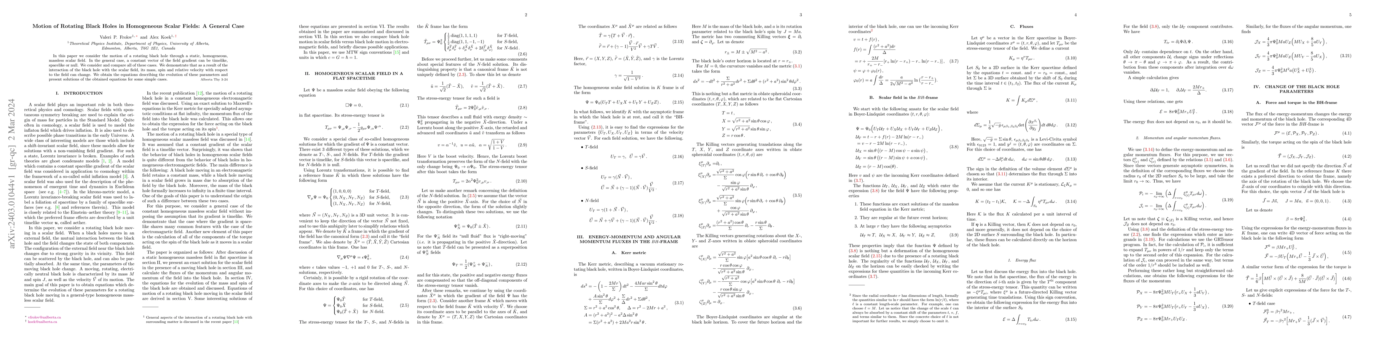 Thumbnail for Motion of Rotating Black Holes in Homogeneous Scalar Fields: A General
  Case