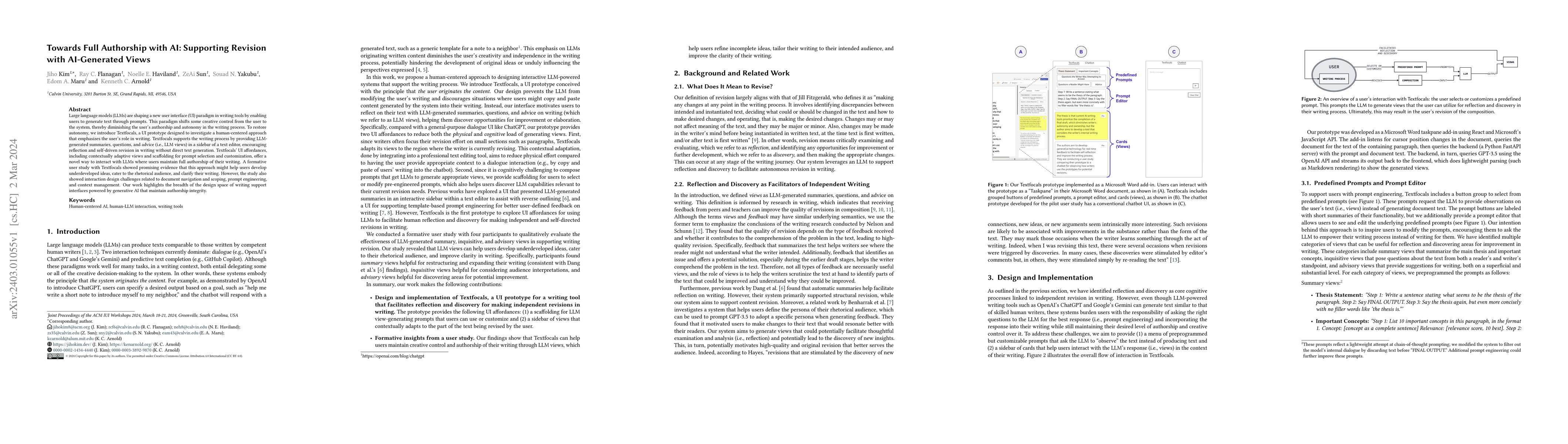 Thumbnail for Towards Full Authorship with AI: Supporting Revision with AI-Generated
  Views