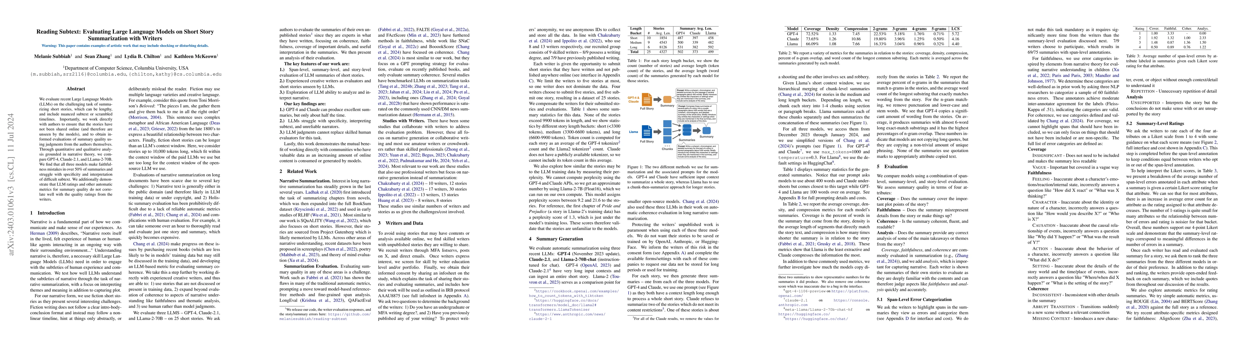 Thumbnail for Reading Subtext: Evaluating Large Language Models on Short Story
  Summarization with Writers