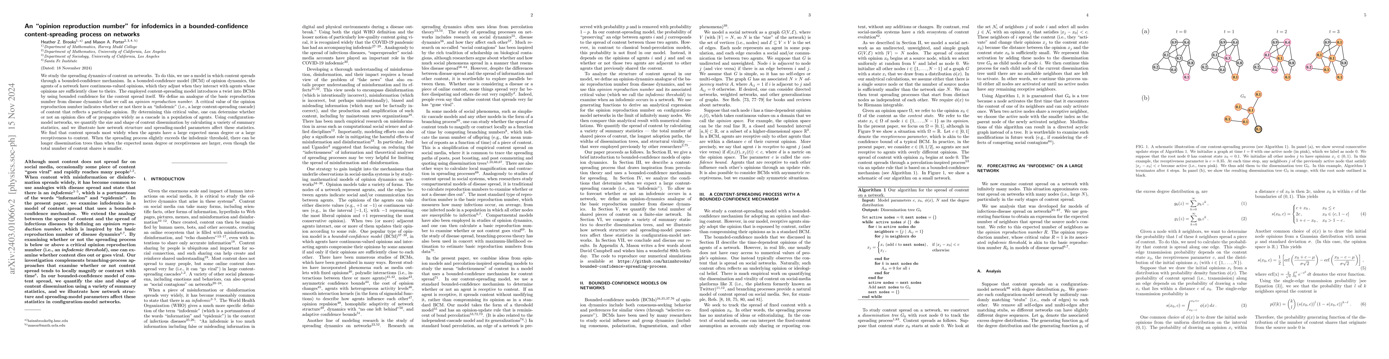 Thumbnail for An "Opinion Reproduction Number" for Infodemics in a Bounded-Confidence
  Content-Spreading Process on Networks