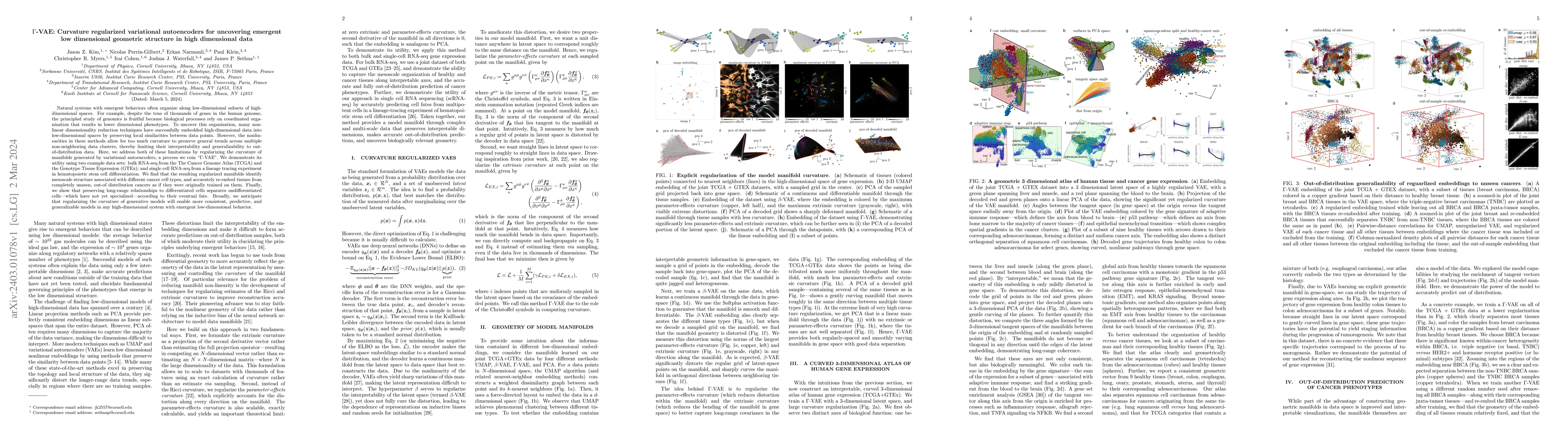 Thumbnail for $\Gamma$-VAE: Curvature regularized variational autoencoders for
  uncovering emergent low dimensional geometric structure in high dimensional
  data