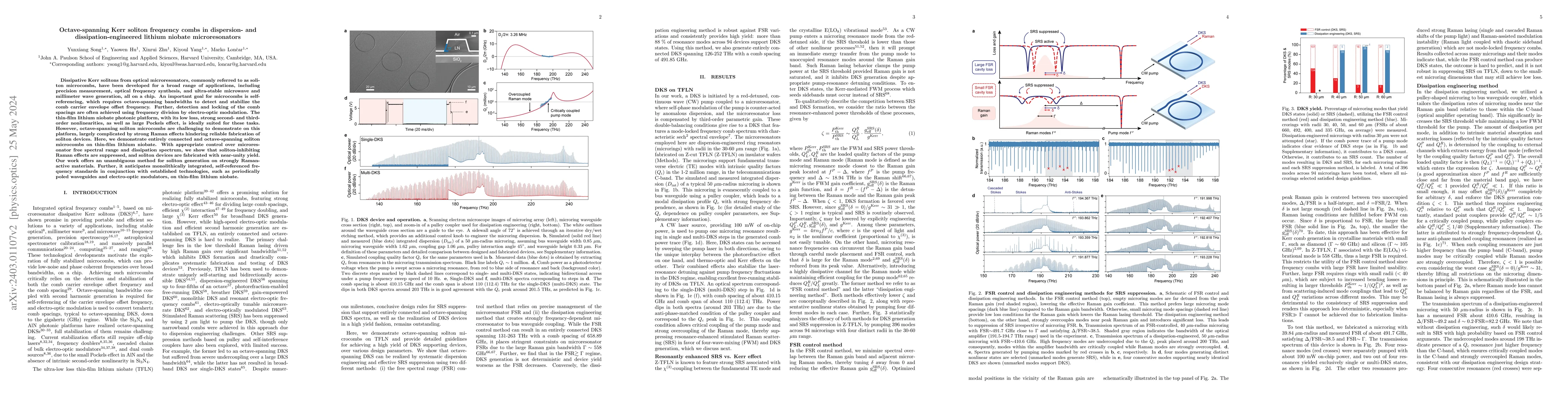 Thumbnail for Octave-spanning Kerr soliton frequency combs in dispersion- and
  dissipation-engineered lithium niobate microresonators
