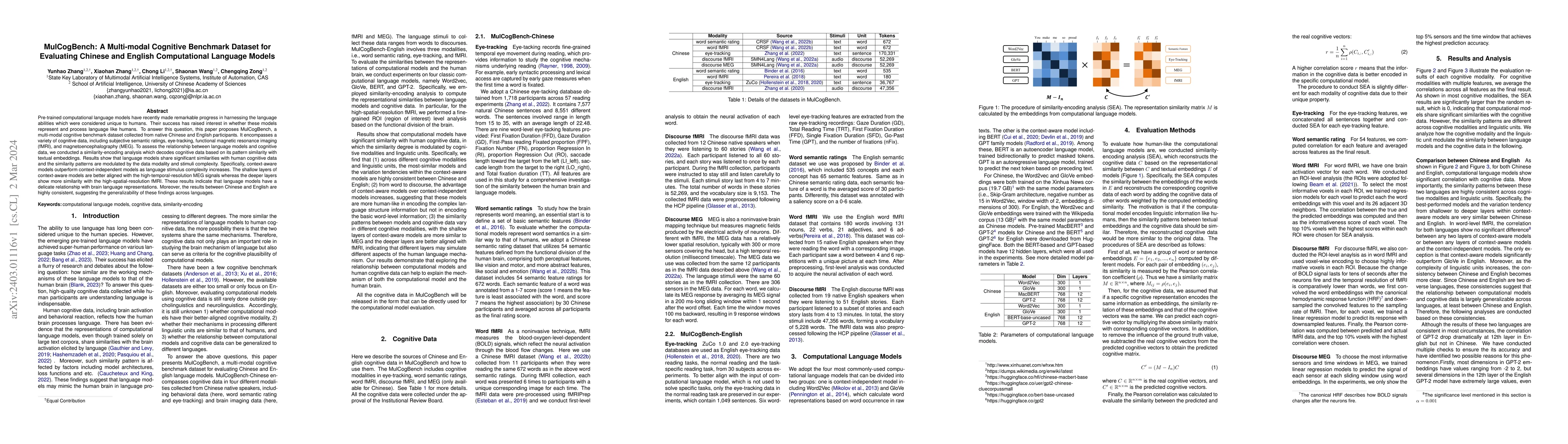 Thumbnail for MulCogBench: A Multi-modal Cognitive Benchmark Dataset for Evaluating
  Chinese and English Computational Language Models