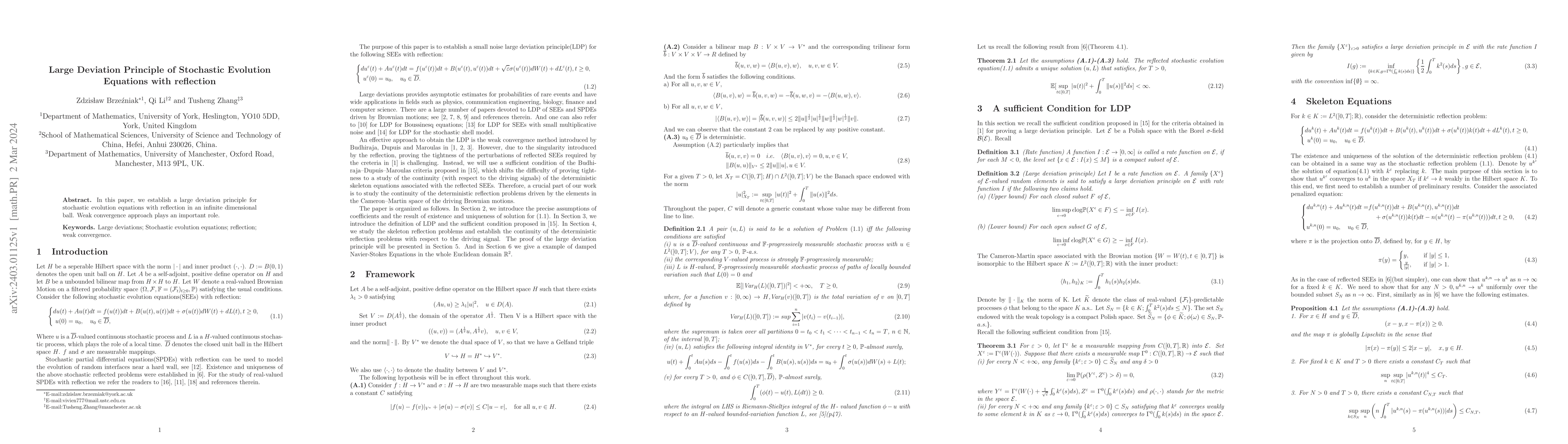 Thumbnail for Large Deviation Principle of Stochastic Evolution Equations with
  reflection