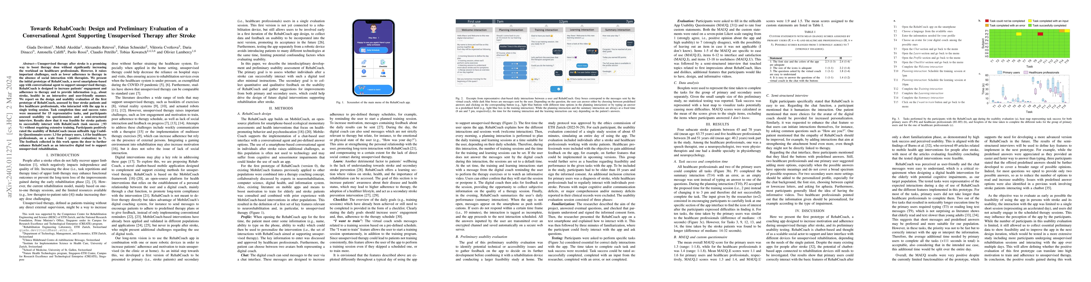 Thumbnail for Towards RehabCoach: Design and Preliminary Evaluation of a
  Conversational Agent Supporting Unsupervised Therapy after Stroke
