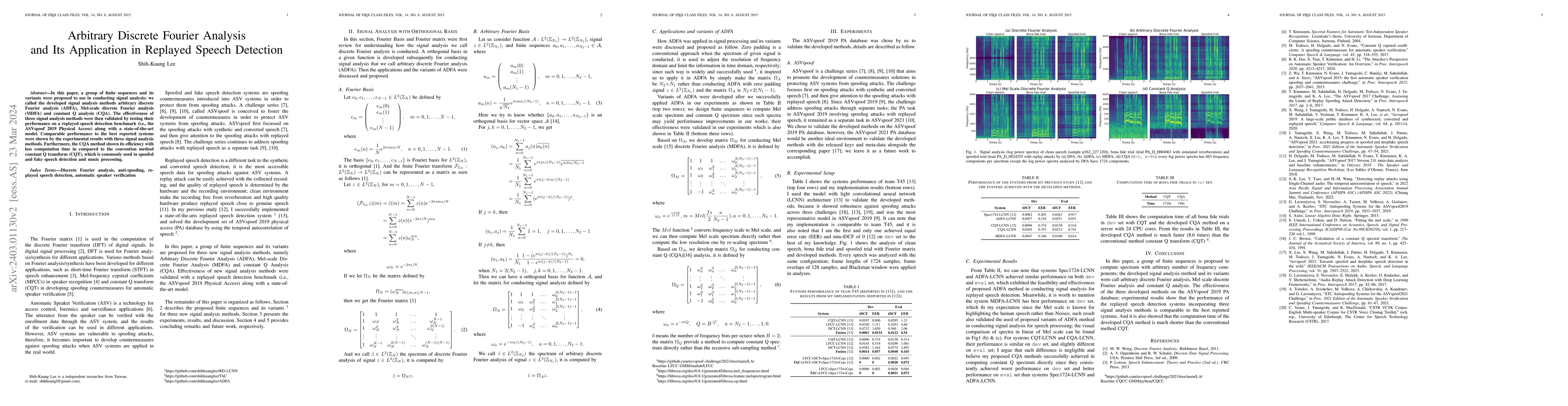 Thumbnail for Arbitrary Discrete Fourier Analysis and Its Application in Replayed
  Speech Detection