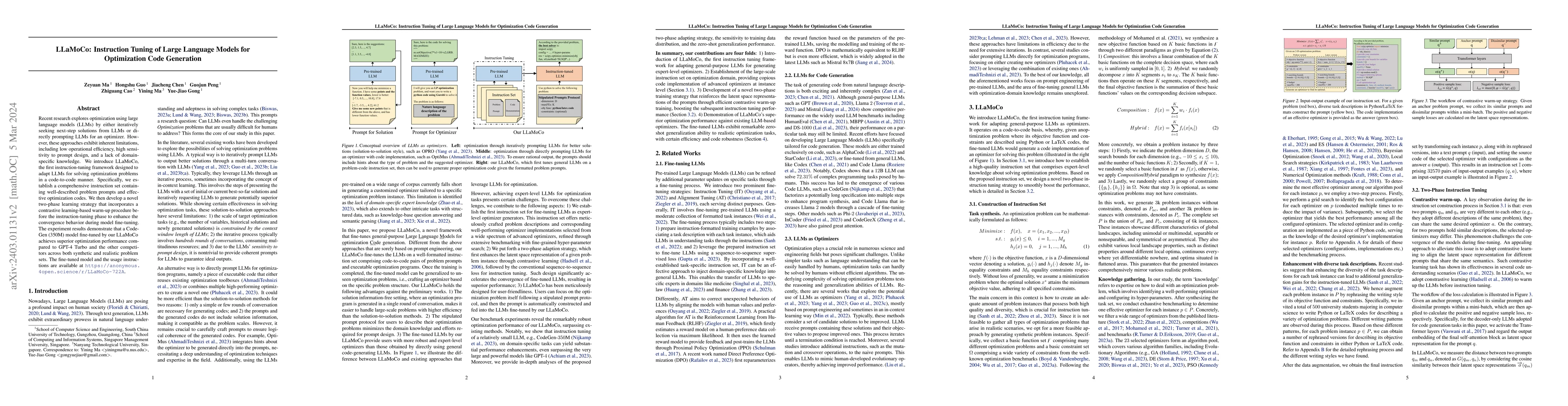 Thumbnail for LLaMoCo: Instruction Tuning of Large Language Models for Optimization
  Code Generation