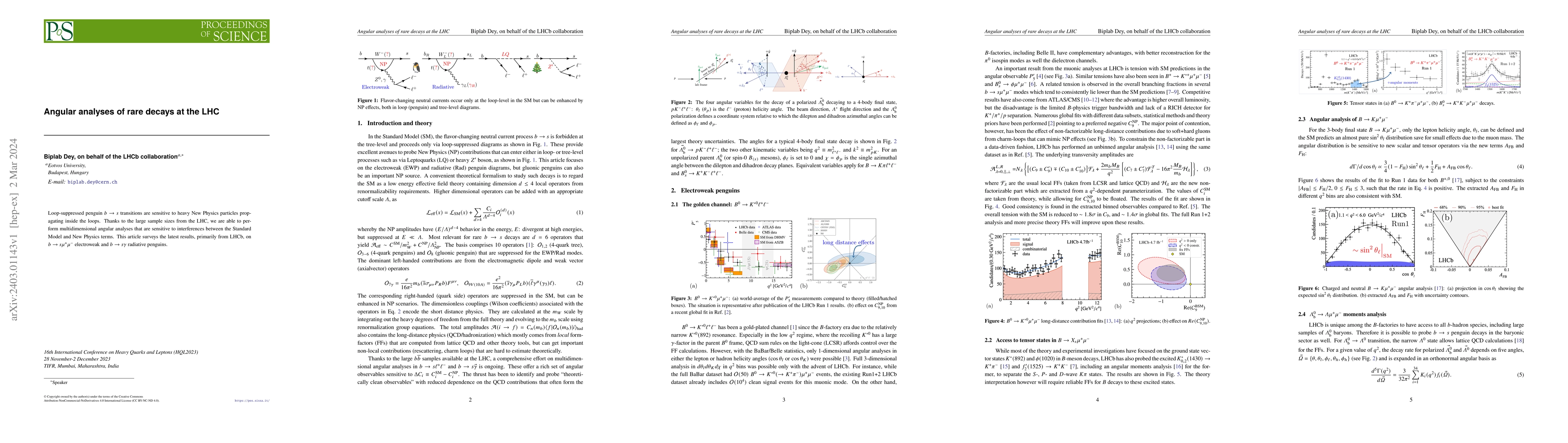 Thumbnail for Angular analyses of rare decays at the LHC