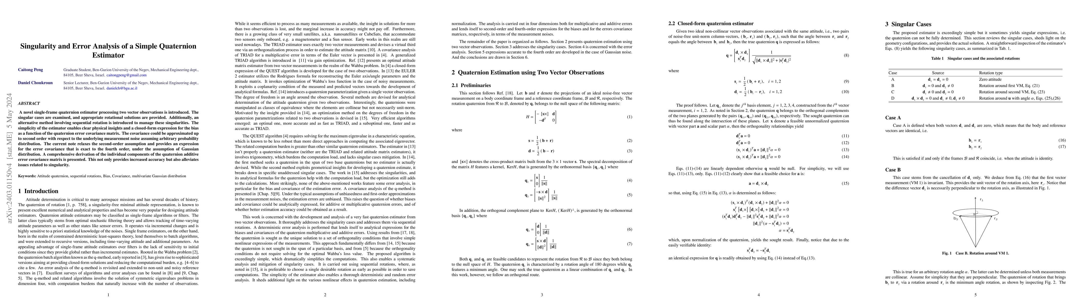Thumbnail for Singularity and Error Analysis of a Simple Quaternion Estimator