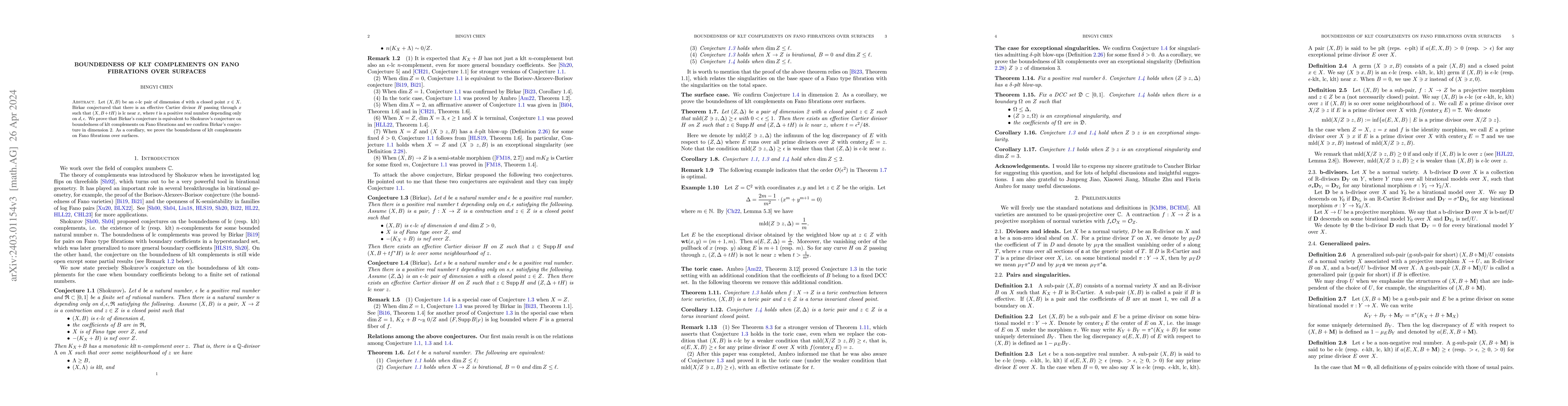Thumbnail for Boundedness of klt complements on Fano fibrations over surfaces