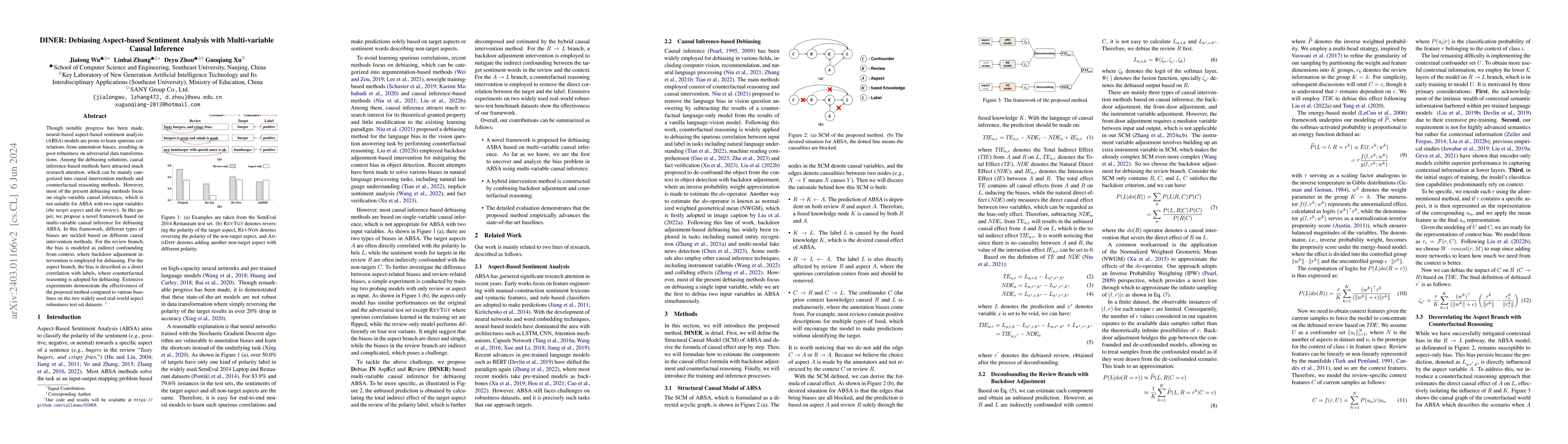Thumbnail for DINER: Debiasing Aspect-based Sentiment Analysis with Multi-variable
  Causal Inference