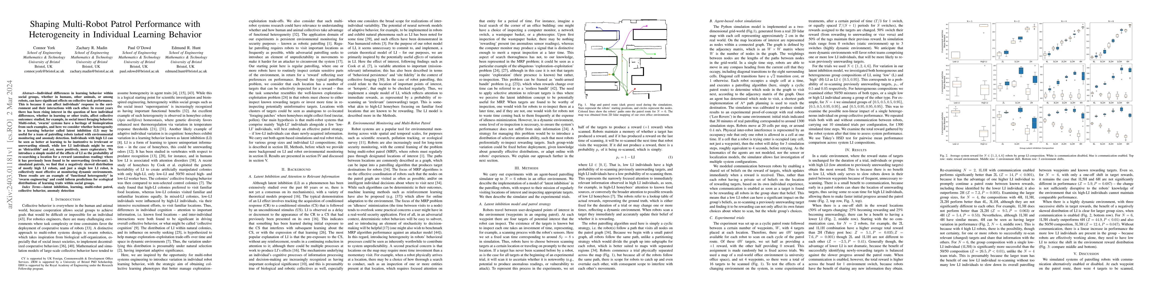 Thumbnail for Shaping Multi-Robot Patrol Performance with Heterogeneity in Individual
  Learning Behavior