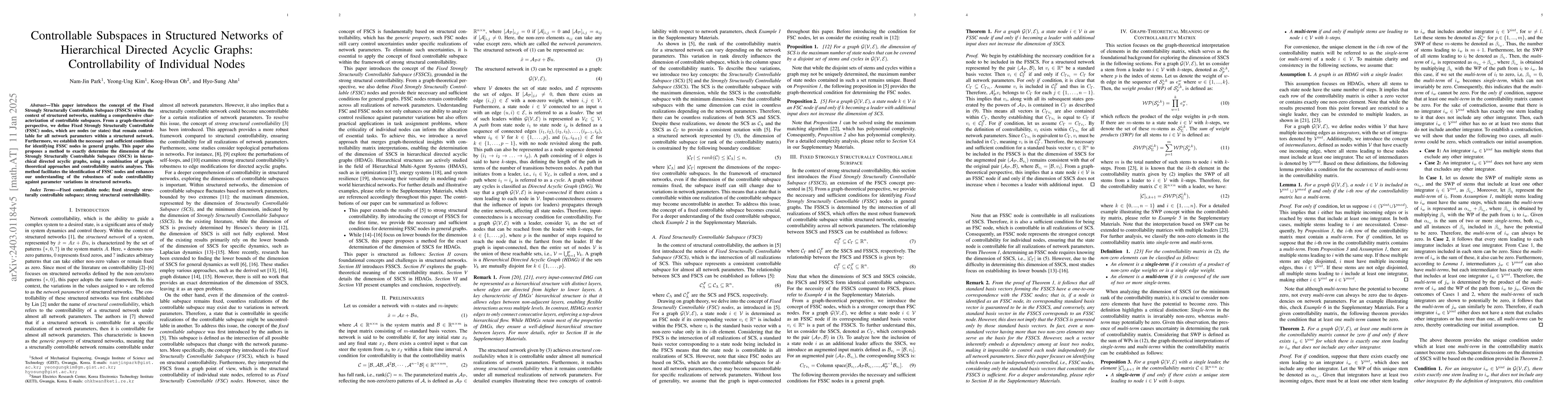 Thumbnail for Controllable Subspaces in Structured Networks of Hierarchical Directed
  Acyclic Graphs: Controllability of Individual Nodes