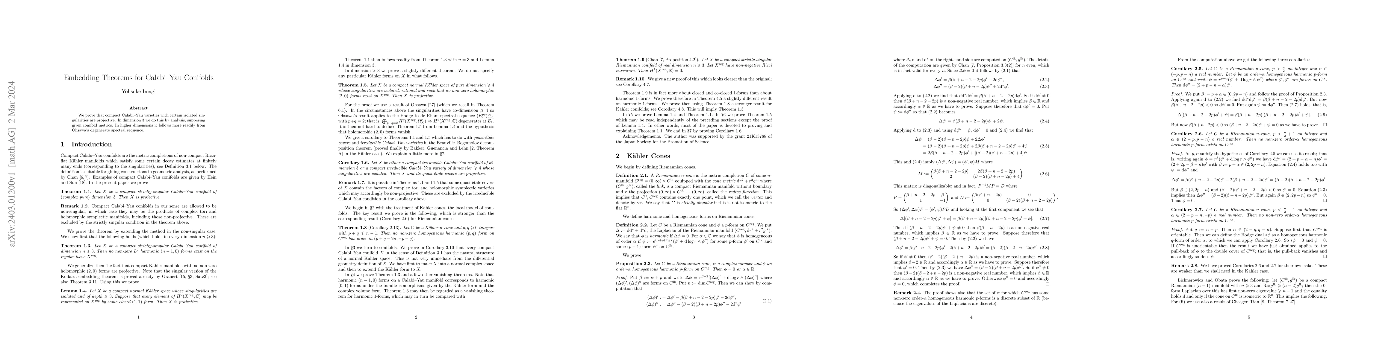 Thumbnail for Embedding Theorems for Calabi--Yau Conifolds