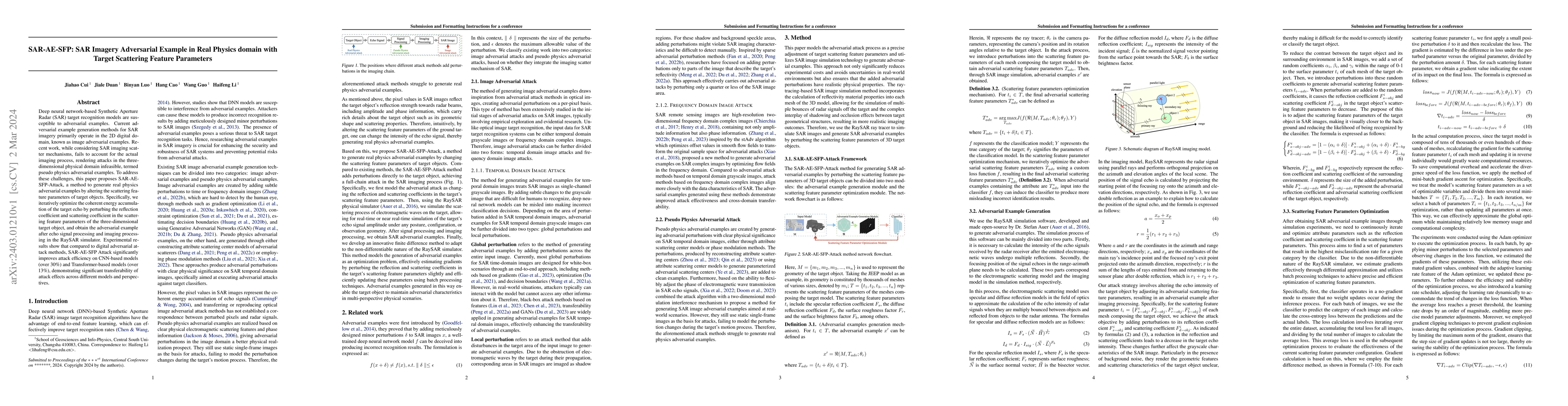 Thumbnail for SAR-AE-SFP: SAR Imagery Adversarial Example in Real Physics domain with
  Target Scattering Feature Parameters